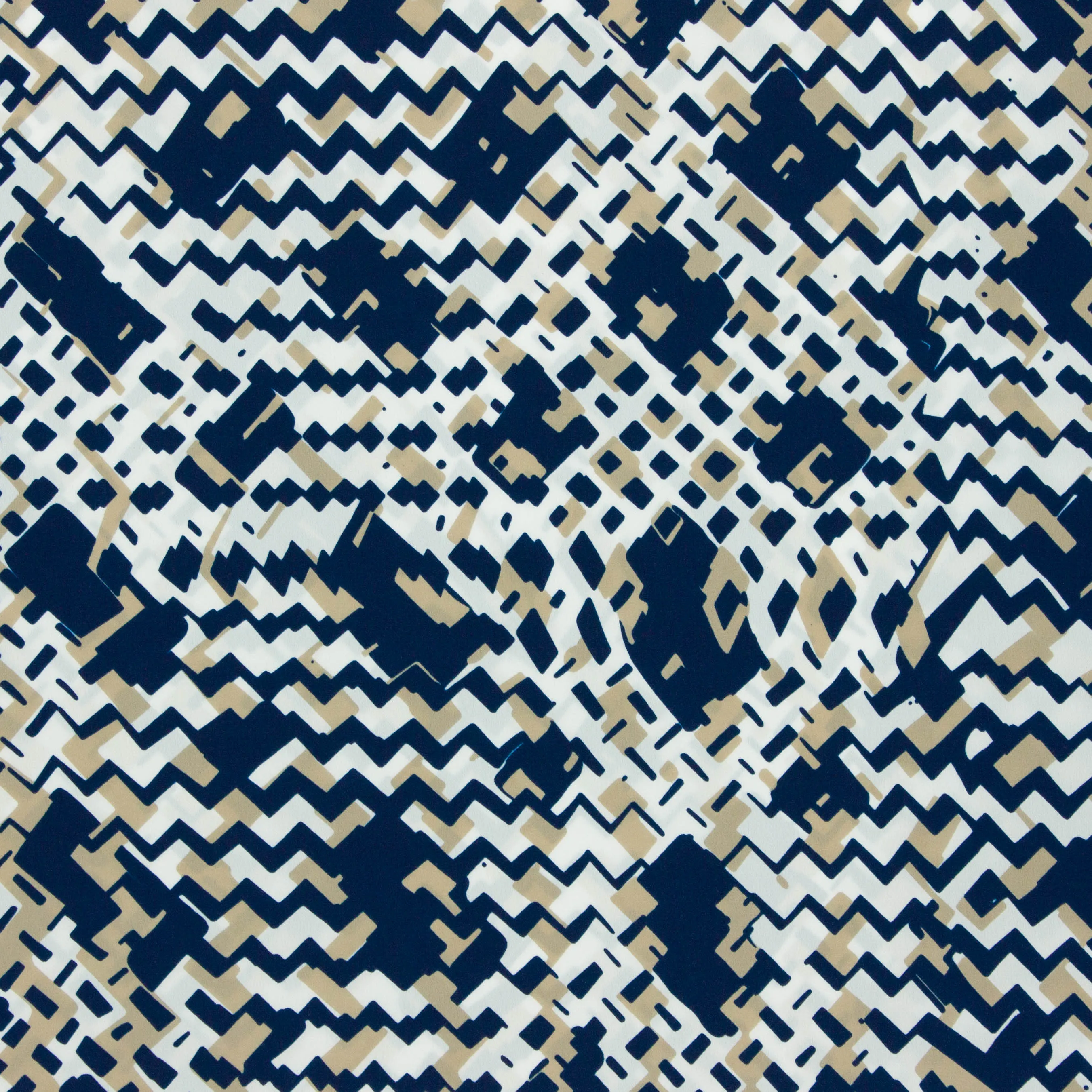 Crêpe wit met beige-donkerblauw patroon